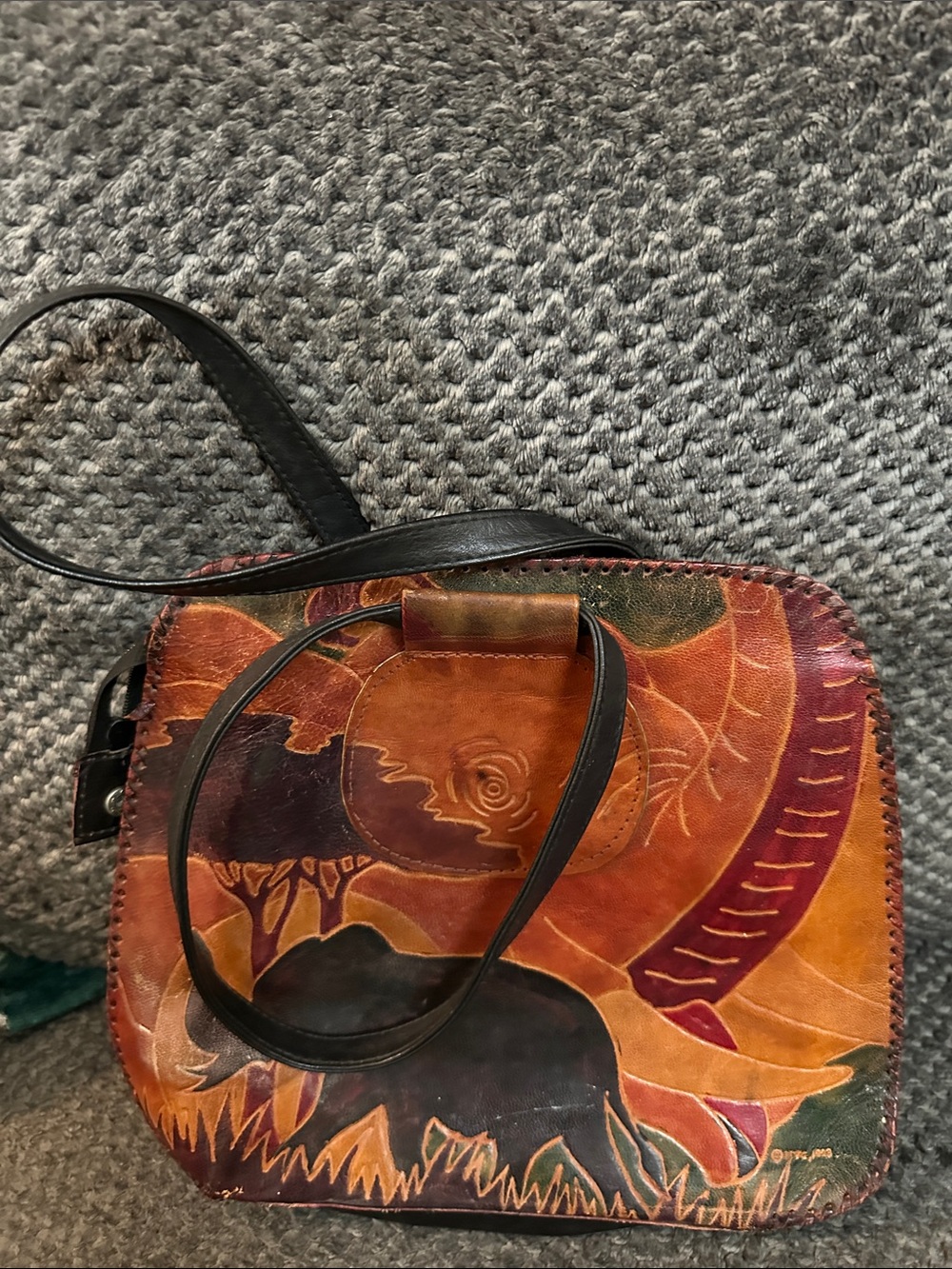 Hand-Painted Leather Crossbody Bag in Multicolor